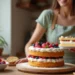 Easy Chantilly cake recipe with fresh berries on a wooden kitchen counter, showcasing layers of vanilla sponge and Chantilly cream.